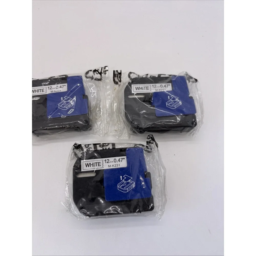 Great Team 3pk Label Maker Tape 12mm fits Brother M-K231 P-Touch Black White